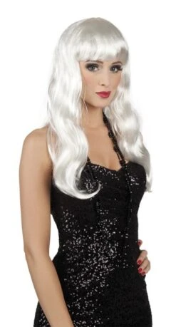 Witte Pruik Pony Lang