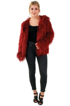 Bontjas Lang Haar Bordeaux Rood