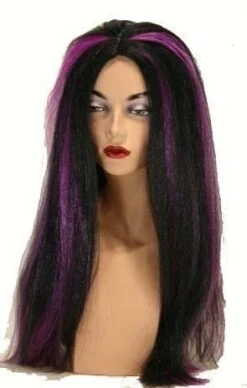 Pruik Cruelle Lang Zwart-paars