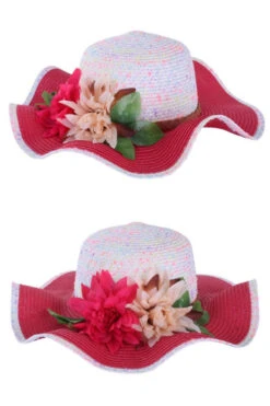 Strandhoed Rose/wit Met Band En Bloem